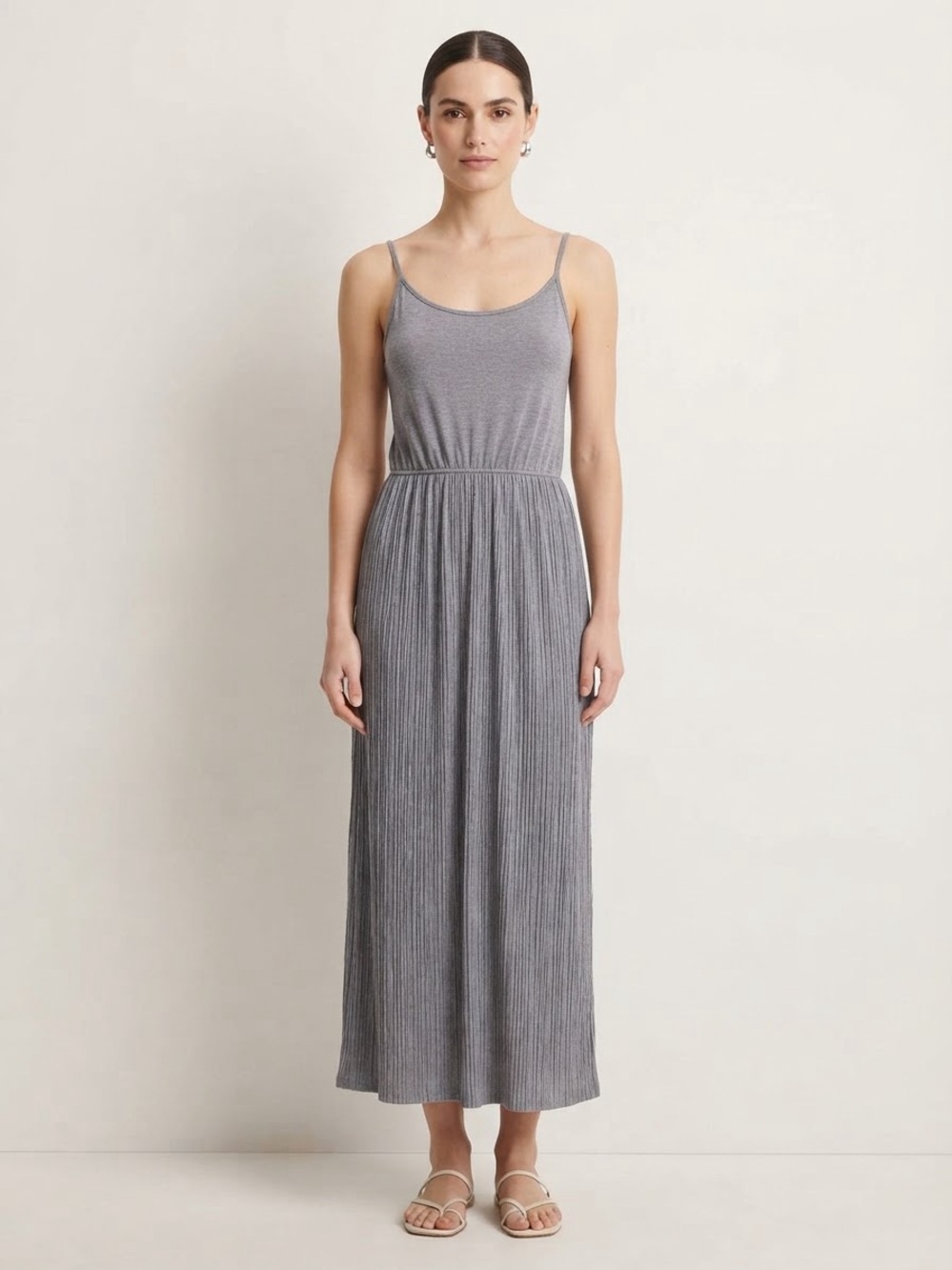 OAK + FORT Gray Pleated Cami Maxi Dress - no size
